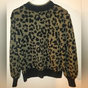 A Beautiful Soul Green/Black Leopard Print Balloon Sleeve Knit Sweater